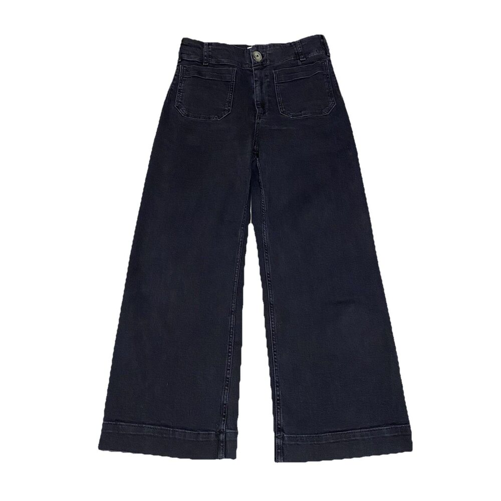 Maeve The Colette Jeans Womens 28 Faded Black Wide Leg Cropped Stretch Denim